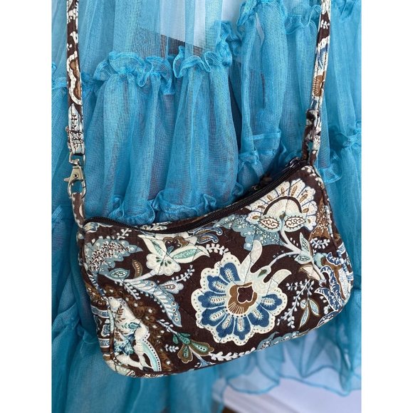 Vintage Vera Bradley Java Blue Tote Bag Purse Shoulder Paisley Brown Zip Closure - Picture 16 of 16